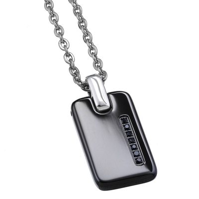 ZANCAN HiTekh collana acciaio con piastrina e spinelli neri EHC052 - Gioielleria Parravicini Varese