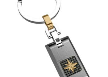 ZANCAN HiTeck portachiavi acciaio con placca e rosa dei venti oro EHP054 – Gioielleria Parravicini Varese