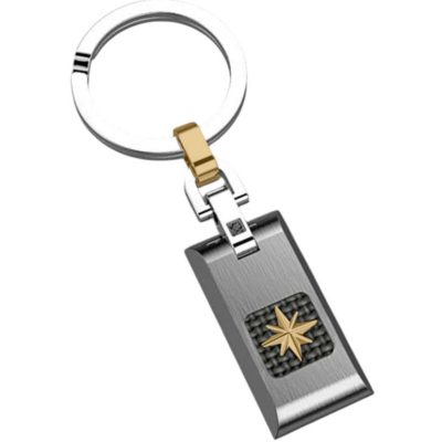 ZANCAN HiTeck portachiavi acciaio con placca e rosa dei venti oro EHP054 - Gioielleria Parravicini Varese