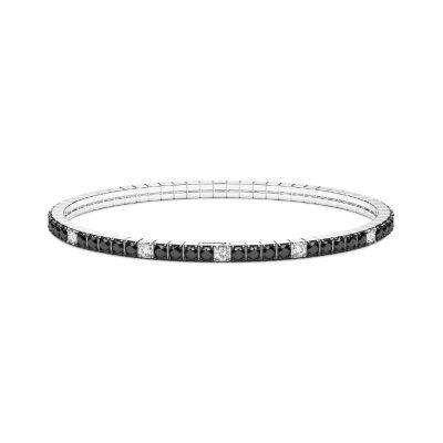 ZANCAN Tennis bracciale elastico argento con zirconi neri e bianchi ESB331-180 - Gioielleria Parravicini Varese