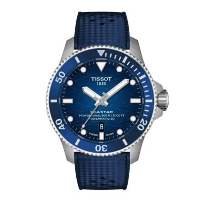 Tissot Seastar 1000 Powermatic 80 43mm quadrante blu sfumato cinturino caucciu blu