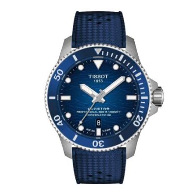 Tissot Seastar 1000 Powermatic 80 43mm quadrante blu sfumato cinturino caucciu blu