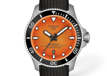 Tissot Seastar 1000 Powermatic 80 44mm quadrante arancione sfumato cinturino caucciu nero