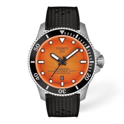 Tissot Seastar 1000 Powermatic 80 44mm quadrante arancione sfumato cinturino caucciu nero