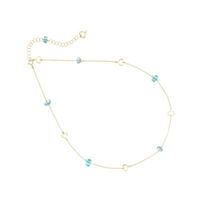 Maman et Sophie Nuvole girocollo in oro giallo 18kt con pietre azzurre e cuori
