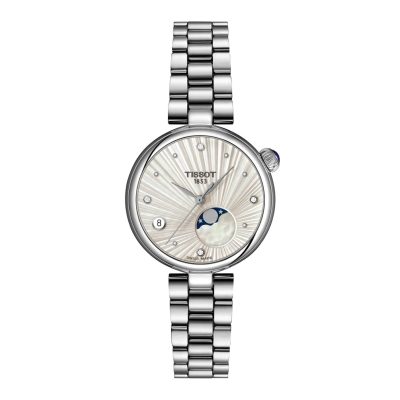 Tissot Désir Moonphase quarzo 29,6mm quadrante argento con fase lunare bracciale acciaio donna
